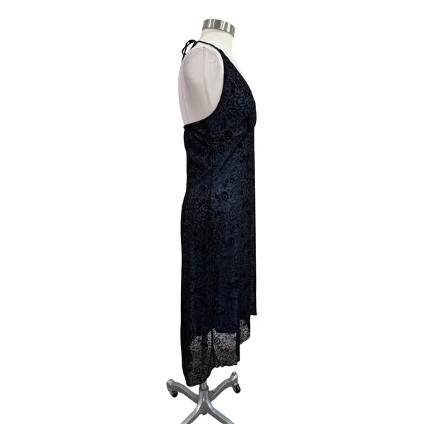 Byer California Vintage Y2K Burnout Velvet Halter Dress Black Blue Floral Large - Image 3