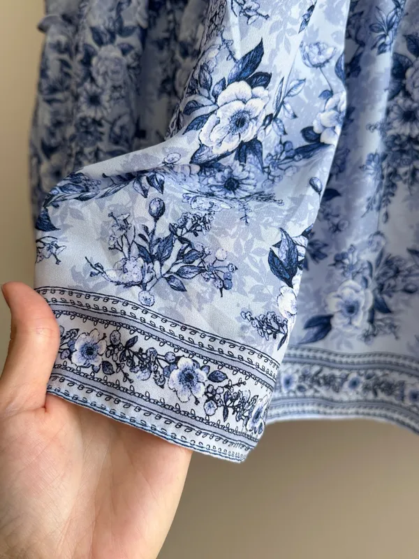 Max Studio Ruffle Cap Sleeve Tiered Maxi Dress, Light Blue Floral, Size Small - Image 7