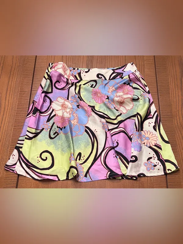 Free People Phoebe Satin Mini Skirt Sz 2 Sugar & Spice Retro Floral Psychedelic - Image 11