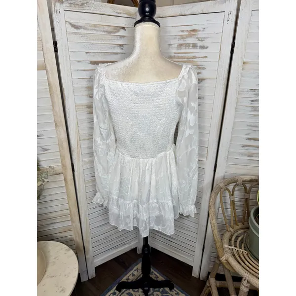 NWT BALTIC BORN Women's Med Ines Smocked Peplum Top White Fairy Romantic - Image 5