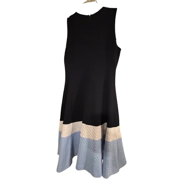 Eliza J Navy‎ Blue Colorblock Textured Honeycomb Fit & Flare Dress Size 6 - Image 7