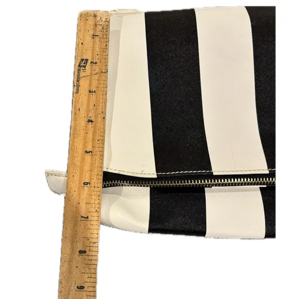 Black and White Pinstriped Purse. Fold Over with Zipper Pocket. 3 Pockets inside - Image 3