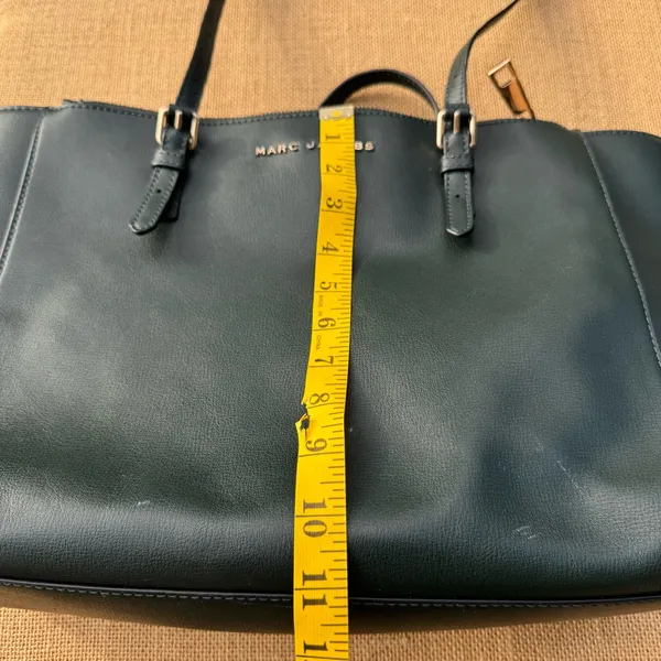 Marc Jacobs Commuter Tote Leather Shoulder Bag Forest Green Zip Work Laptop - Image 9