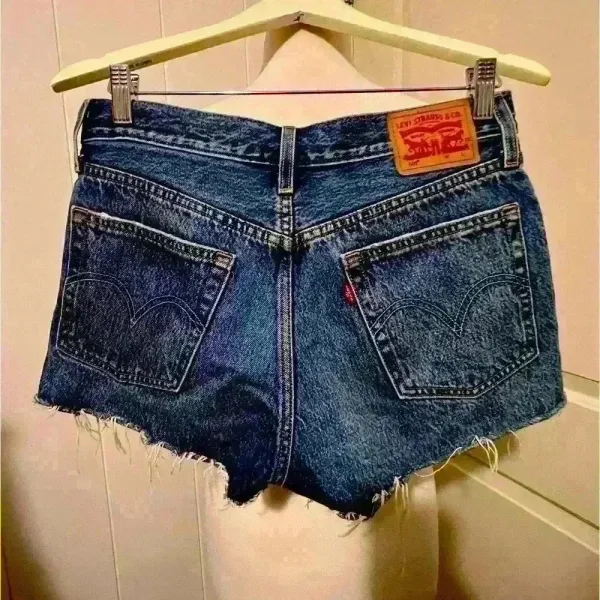 Levi's Levi 501 Blue Denim Jeans Shorts Button Closure‎ Distressed Booty Western - Image 2
