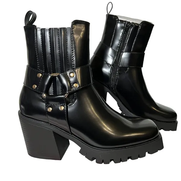 Shoe Dazzle Enslee Chelsea Black Biker Boots #9‎ - Image 4