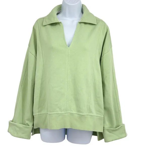 Pilcro Pullover Sweatshirt Women S Green V Neck Collar‎ Fleece Anthropologie - Image 2