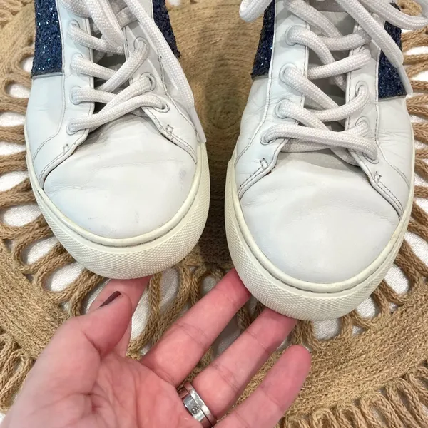 Tory Burch Carter Glitter Sneaker Women's Size 7M Lace Up White Blue - Image 6