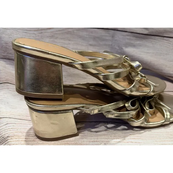 Torrid gold strappy low block-heel sandals feature delicate decorative bows 9WW - Image 5