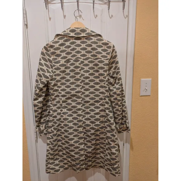 GAP Trench Coat, Geo Print, Ivory, Black & Tan, Sz: XS No Belt - Image 11