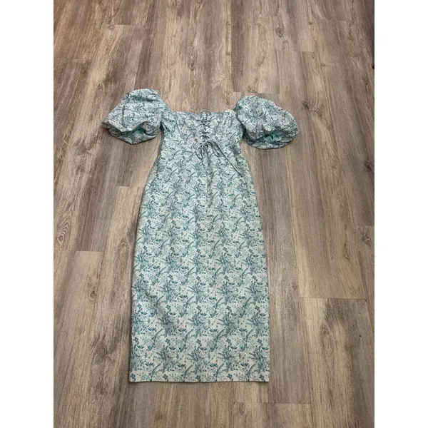 Tuckernuck Hyacinth House Teal Floral Lace-Up Lila Midi Dress Size Small - Image 2