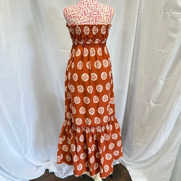 Free People Leanna Bandeau Strapless Maxi Summer‎ Boho Beach Dress Orange XS - Image 4