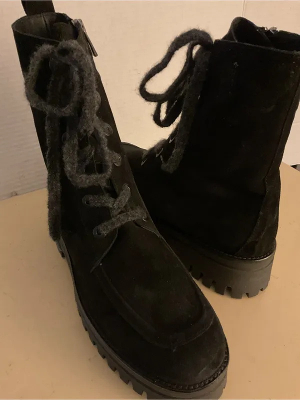 275 Central women black suede leather combat heel boots US 9 - Image 5