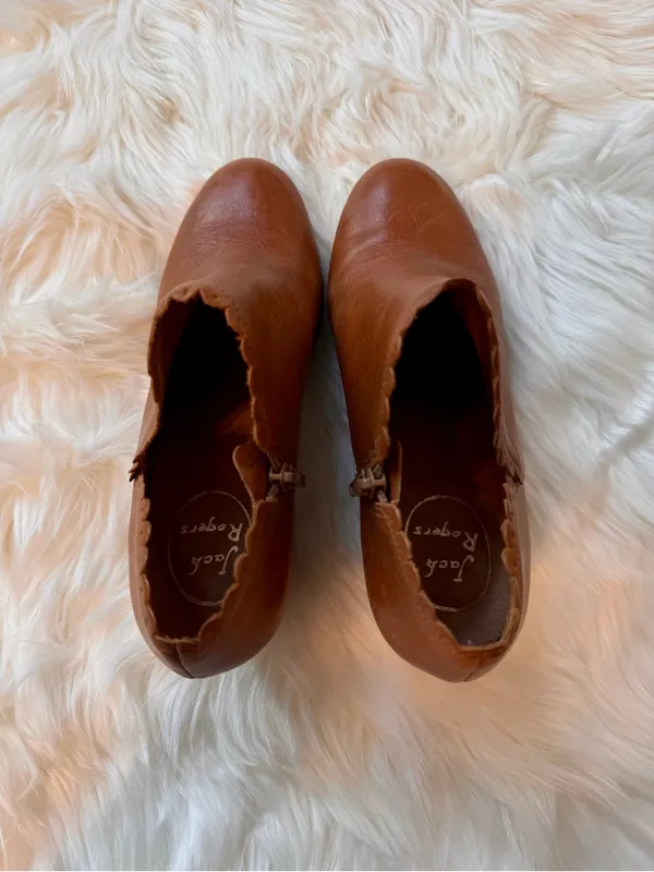 Jack Rogers Women's Brown Leather Ankle Booties with Block Heel Size 7 - Image 3