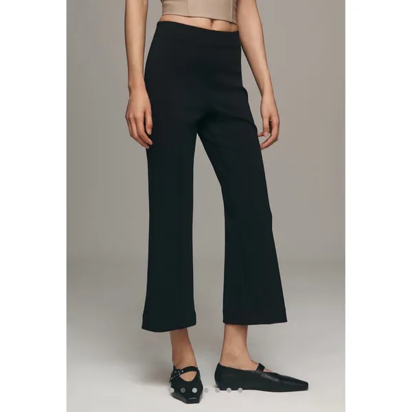 Maeve‎ Anthropologie the Margot Cropped Flare Pants Black Elastic Waist Size S - Image 2