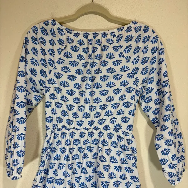 J Crew 0 Scoopneck Tiered Cotton Poplin Mini Dress Blue Pattern Block Print - Image 10