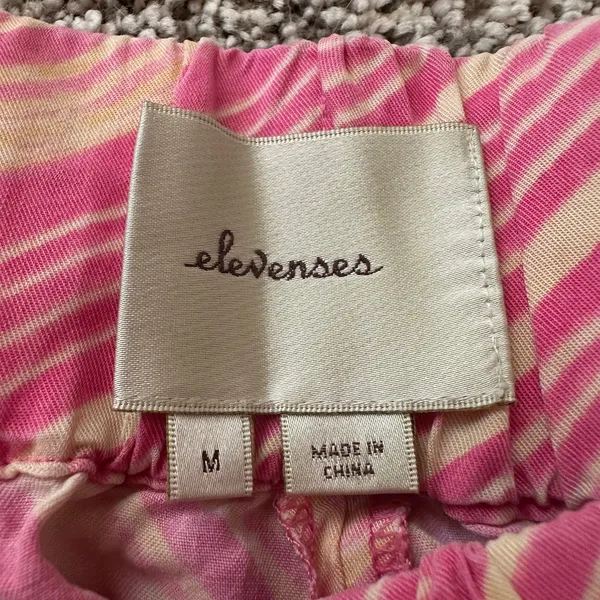 Elevenses Anthropologie pink & yellow striped wide-leg pants size M - Image 6