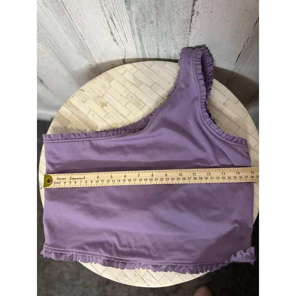 Vāsanā One Shoulder Ruffle Crop Top Womens L Purple Ribbed Trim Active Bralette - Image 5