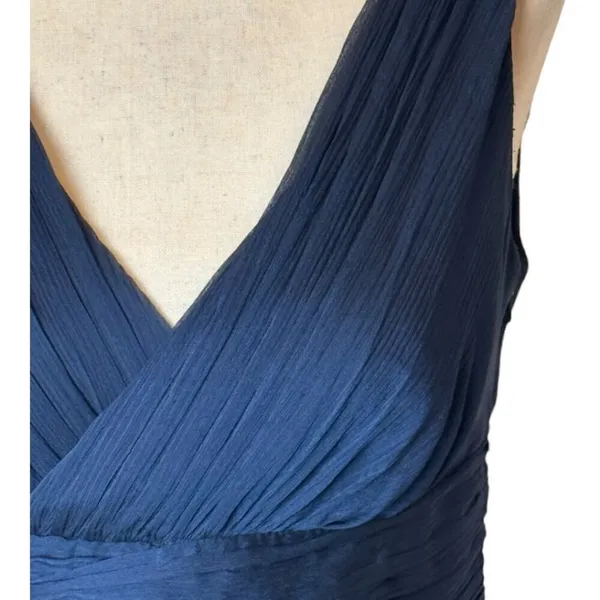 ML Monique Lhuillier Dress Women 6 Navy Blue‎ Chiffon Pleated Fit And Flare Gown - Image 8
