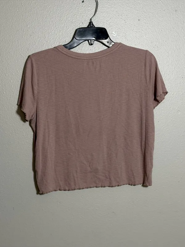 Aerie Women's Mauve‎ Tan Ribbed Crewneck Short Sleeve Crop Top Minimalist size M - Image 5