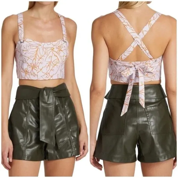 Jonathan Simkhai Tilly Purple Gold Floral Sleeveless Tie Back Cami Crop Top Sz M - Image 2