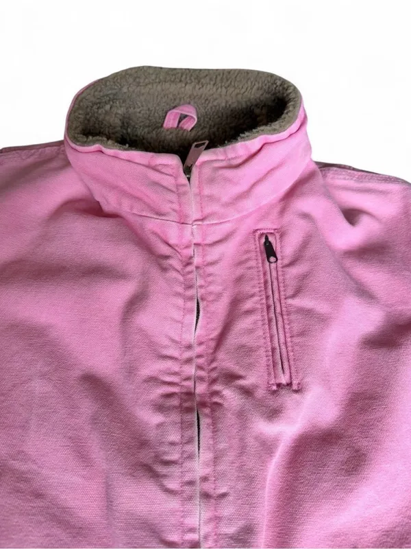 VTG Carhartt Women's RARE Pink Sherpa Lined WIP Work Jacket Size M WJ022 PKR - Image 4