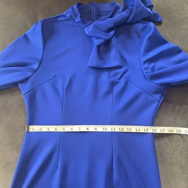 Women’s Blue Long Sleeve Midi Pencil Dress with Bow Detail Size M NEW - Image 8