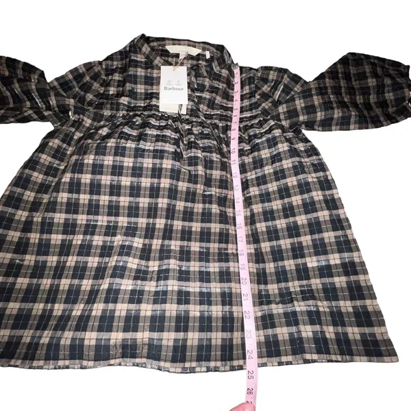 Barbour Lorelie Praline Gingham Plaid‎ Popover Peasant Shirt Womens Size 6 New - Image 5
