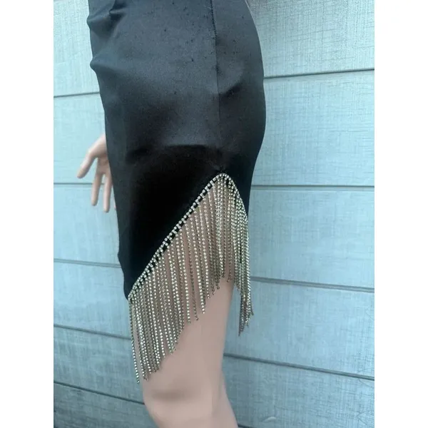 Women’s better be black stain mini dress with rhinestones size small - Image 4