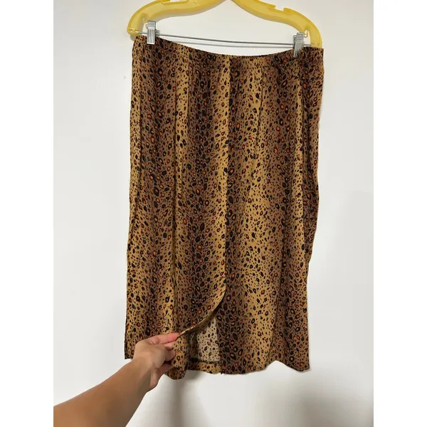 Vintage 90s Leopard Print 2 Piece Skirt Suit Set Black Rayon Blazer Midi Skirt - Image 5