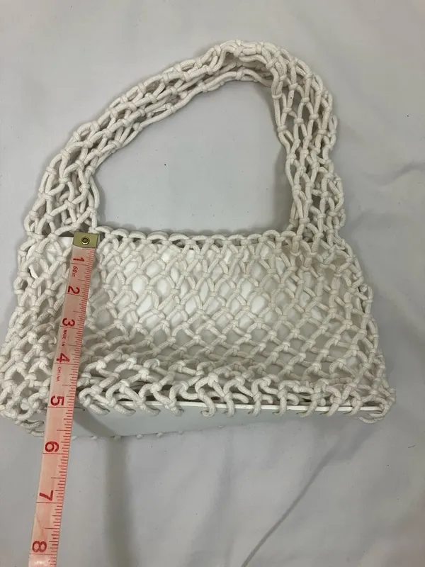 White Mini Macramé Knot Tote Bag Women’s Accessory - Image 5