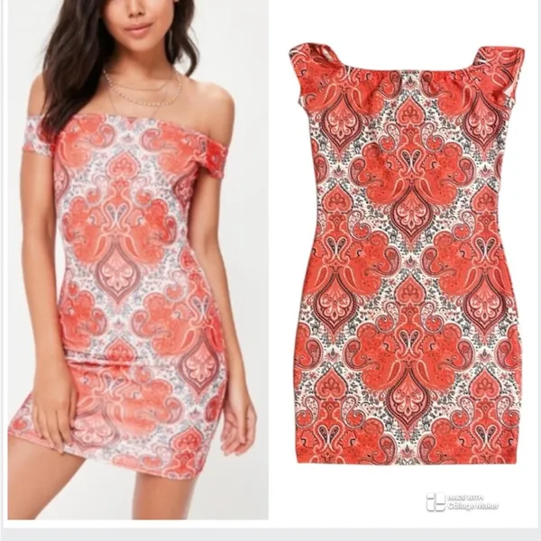 Missguided Suede Off The Shoulder Pink Paisley Bodycon Dress 🫶 - Image 3
