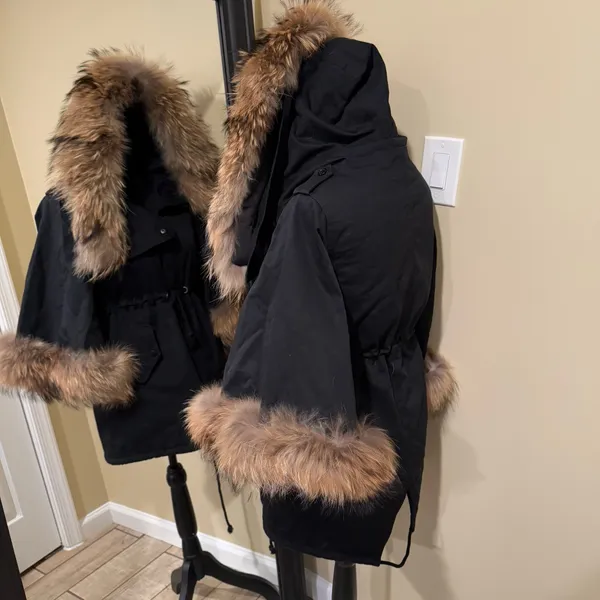 Raccoon Fur Flare Sleeve Parka Coat Jacket Winter Coat Trench Puffer Hooded Coat - Image 4