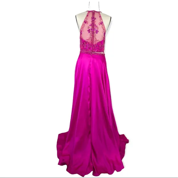 Mori Lee Fuchsia Embellished 2 Piece Prom Dress Size 10 Halter Gown - Image 11