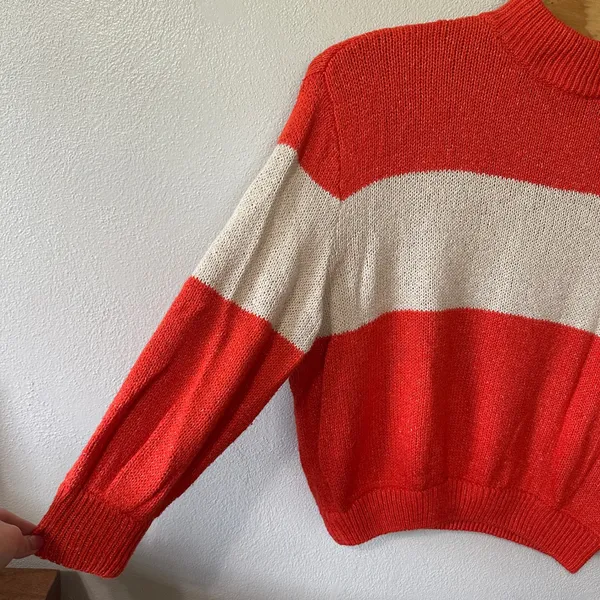 Aerie Striped Colorblock Mock Neck Sweater‎ Pullover Knit Orange Cream Womens XL - Image 2