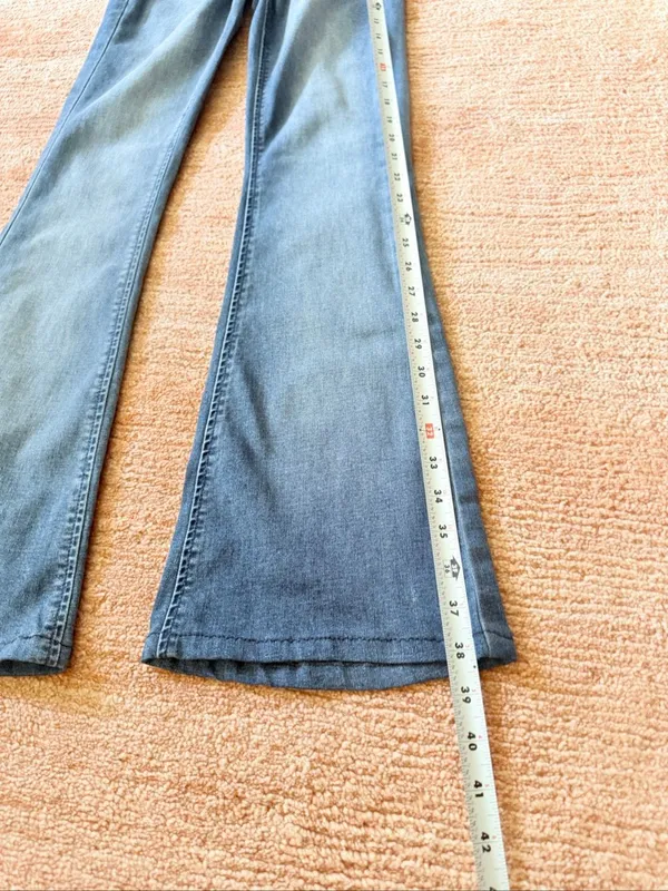 BDG Ruched Dipped Flare Jeans 24 Blue High Rise Stretch Raw Waist - Image 8