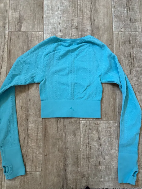JoyLab Teal Blue Cable Knit Textured Long Sleeve Top - Image 3