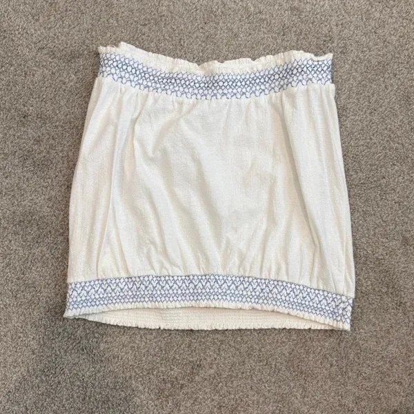 Anthropologie large Breezy Tube top linen embroidered smocked TS 3530 - Image 6