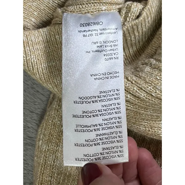 Anthropologie Gold Metallic Knit Surplice Wrap Top Sheer Lace Sleeve Balletcore - Image 9
