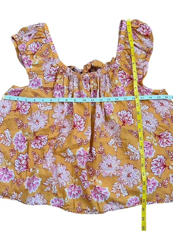 Old Navy Yellow Floral Tie Back Flutter Sleeve Boho Peasant Top XL - Image 6
