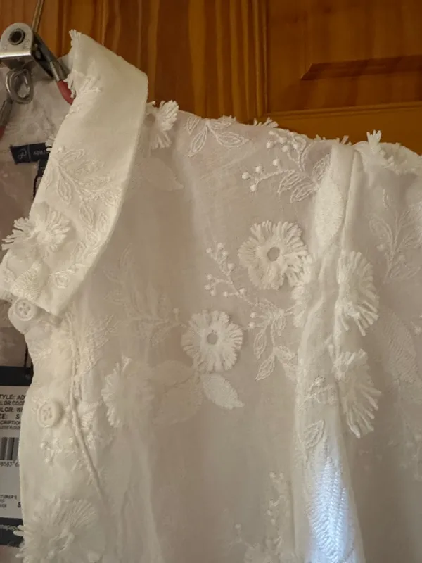 Adrianna Papell White Embroidered Short Sleeve Button-Up Blouse - Image 2