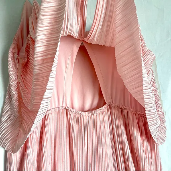 ATTENTION | Pink Satin Accordion Pleated Tiered Midi Dress Sz XL - Image 7