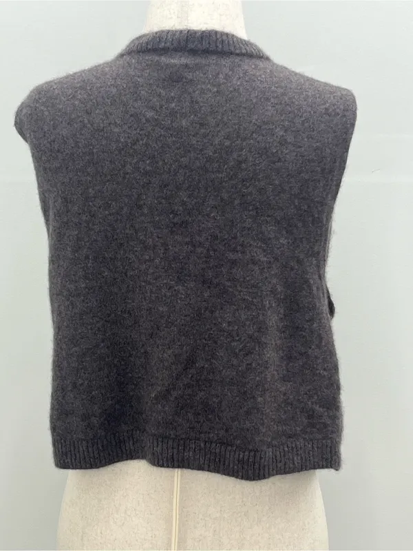 Free People Women’s 100% Cashmere Cable Button Front Knit Sweater Vest Large - Image 4