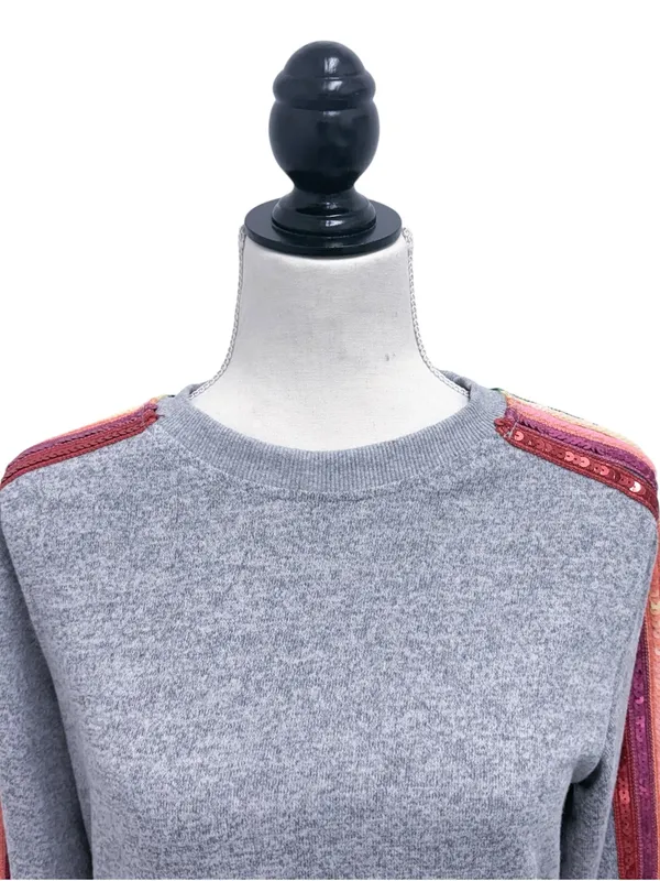 Lola And The Boys Heather Grey Rainbow Sequins Crew Neck Joggers Knit Set Small - Image 4