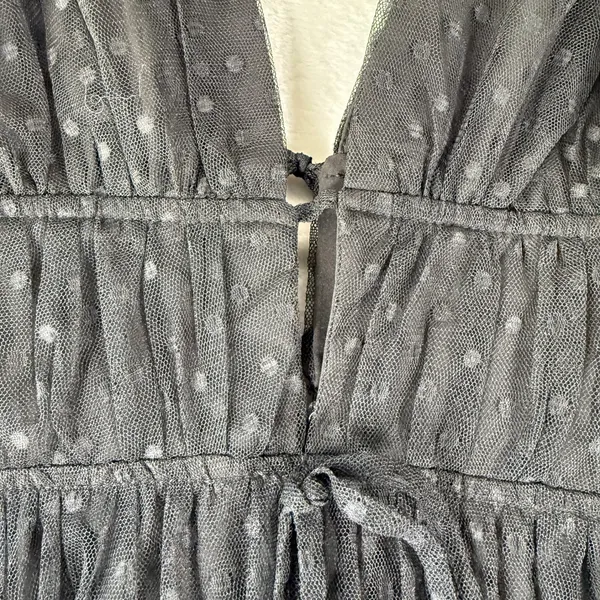 Lulus Black Swiss Dot Tulle Maxi Dress XS Ruffle Deep V-Neck Smocked Waist‎ - Image 8