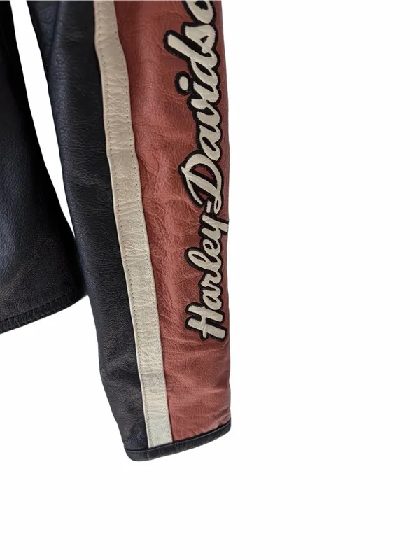 Harley Davidson Vintage Cruiser Leather Jacket size XS Black Cream Orange - Image 4