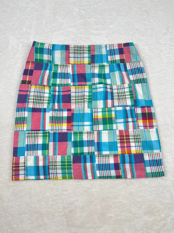 Talbots Petite Madras Patchwork Plaid A-Line Skirt Multicolor Cotton 4P - Image 4