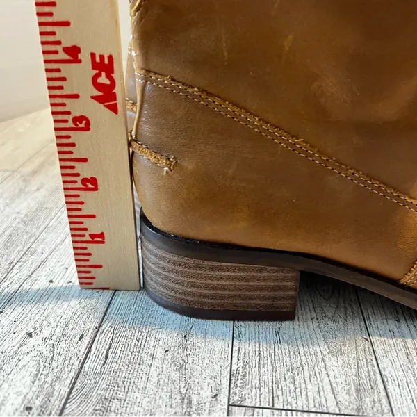 Lucky Brand Pedera Leather Ankle Boots Brown Stacked Heel Side Zip Bootie 7M - Image 8