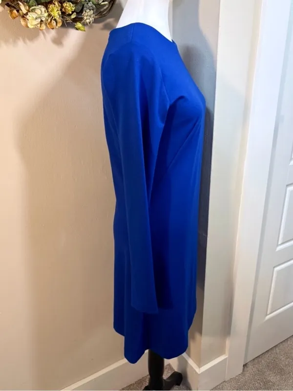 💥 Amanda Uprichard Cobalt Blue Ponte Knit Long Sleeve Shift Dress Size M 💛 - Image 4