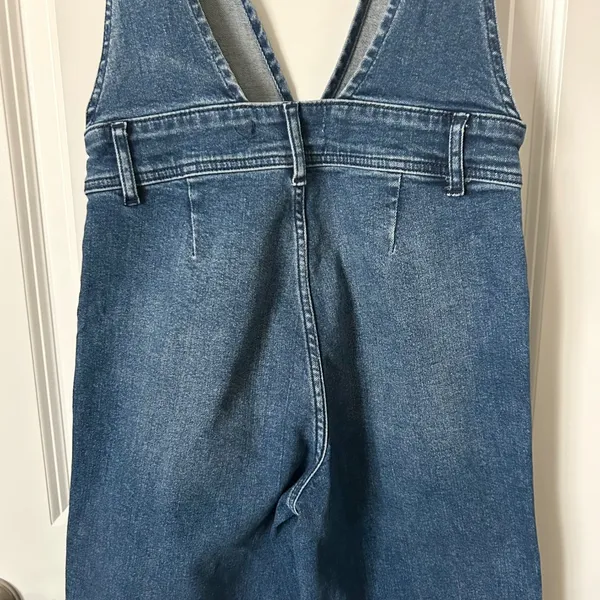 Free People Denim A-Line Overalls Cotton Blend Blue Wide Leg Size 0 - Image 5