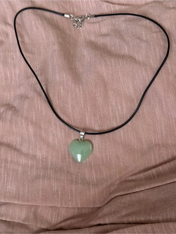 Green Heart Pendant Necklace with Black Cord - Image 4